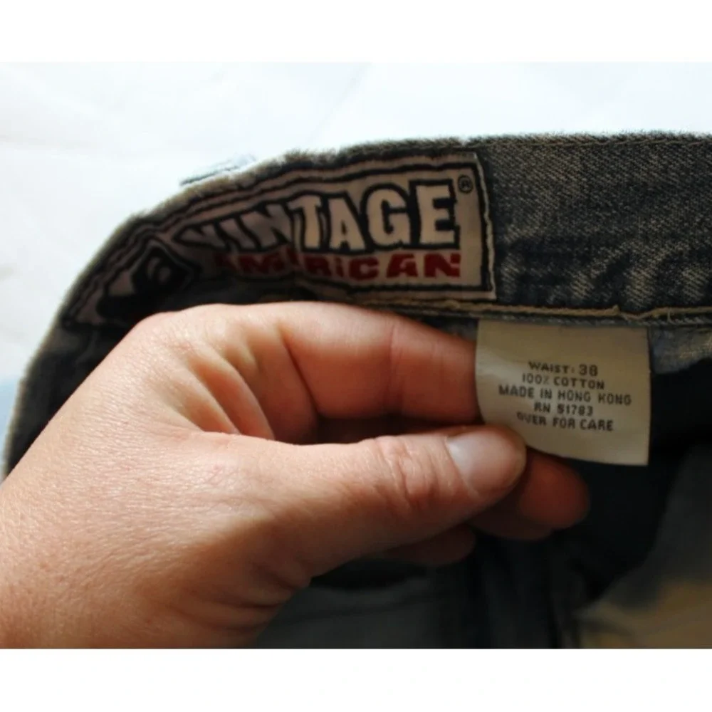 Vintage America Mens Cargo Jean Shorts‎ Mens 38 Denim Safari Outdoor Baggy